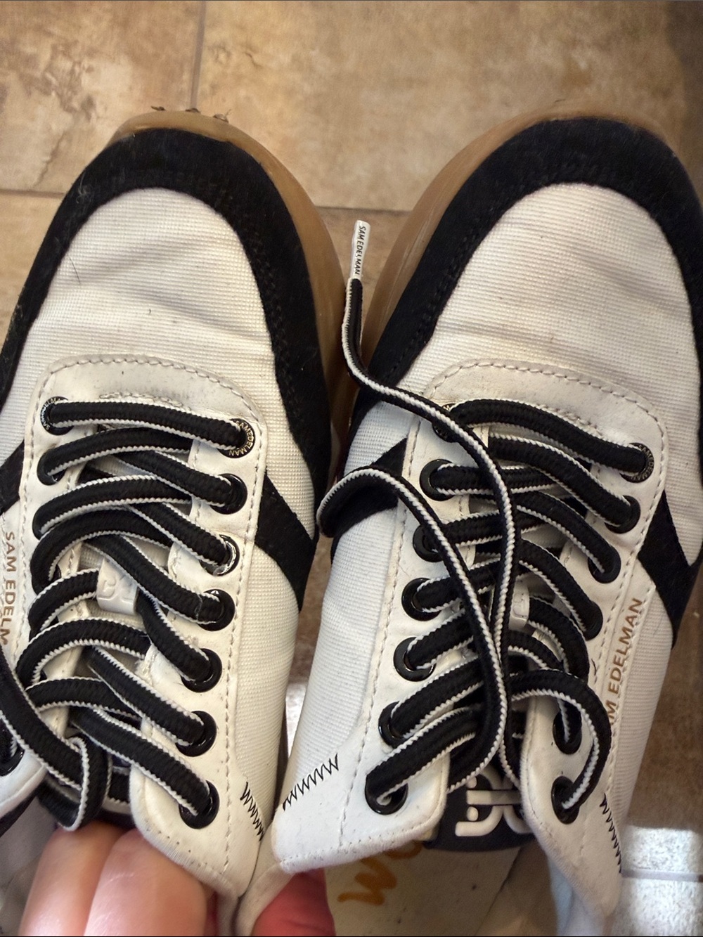 Sam Edelman Men's White and Black Retro Trainer Sneakers - Picture 2 of 10